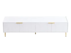 Suporte para TV com 4 portas texturadas e pés dourados - Madeira - Branco