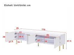 Suporte para TV com 4 portas texturadas e pés dourados - Madeira - Branco