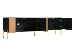 Suporte para TV com 4 portas texturadas - Design bicolor em preto e madeira