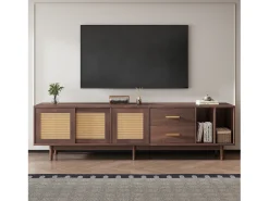 Suporte para TV com 2 portas e 2 gavetas - Suporte para TV com 2 espaços de arrumação abertos - Castanho - para sala de estar