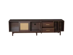 Suporte para TV com 2 portas e 2 gavetas - Suporte para TV com 2 espaços de arrumação abertos - Castanho - para sala de estar