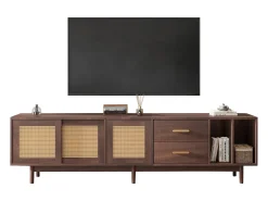 Suporte para TV com 2 portas e 2 gavetas - Suporte para TV com 2 espaços de arrumação abertos - Castanho - para sala de estar