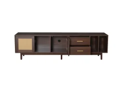 Suporte para TV com 2 portas e 2 gavetas - Suporte para TV com 2 espaços de arrumação abertos - Castanho - para sala de estar