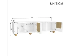 Suporte para TV com 4 portas - Pés redondos em madeira - Acabamento em madeira vintage - Branco