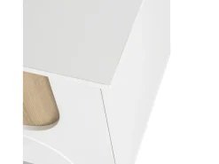 Suporte para TV com 4 portas - Pés redondos em madeira - Acabamento em madeira vintage - Branco