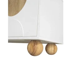 Suporte para TV com 4 portas - Pés redondos em madeira - Acabamento em madeira vintage - Branco