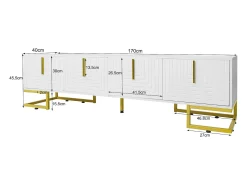 Suporte para TV com 4 portas, pés dourados - Porta texturada - Branco