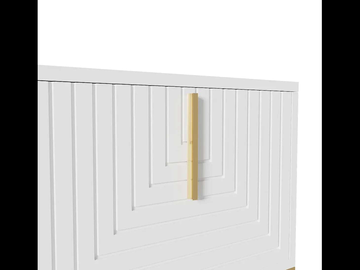 Suporte para TV com 4 portas, pés dourados - Porta texturada - Branco