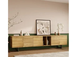 Suporte para TV com 5 portas - Pés em metal preto - Cor natural clara