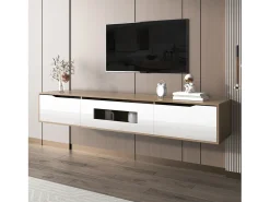 Suporte para TV com 3 portas e iluminação LED - Branco brilhante e natural