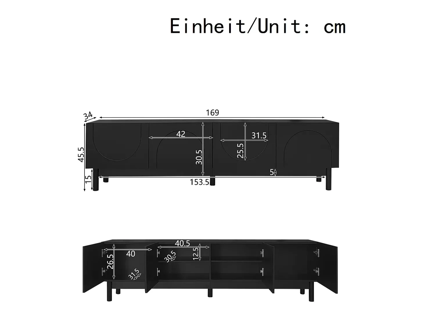 Suporte para TV com 4 portas curvas em formato de onda - Preto