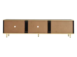 Suporte para TV com 2 portas e 2 gavetas - puxadores e pés dourados - Preto