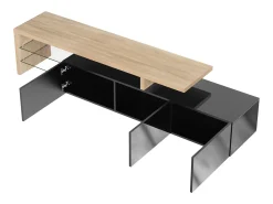 Suporte para TV com 3 portas, 2 prateleiras em vidro e iluminação LED - Acabamento em preto brilhante