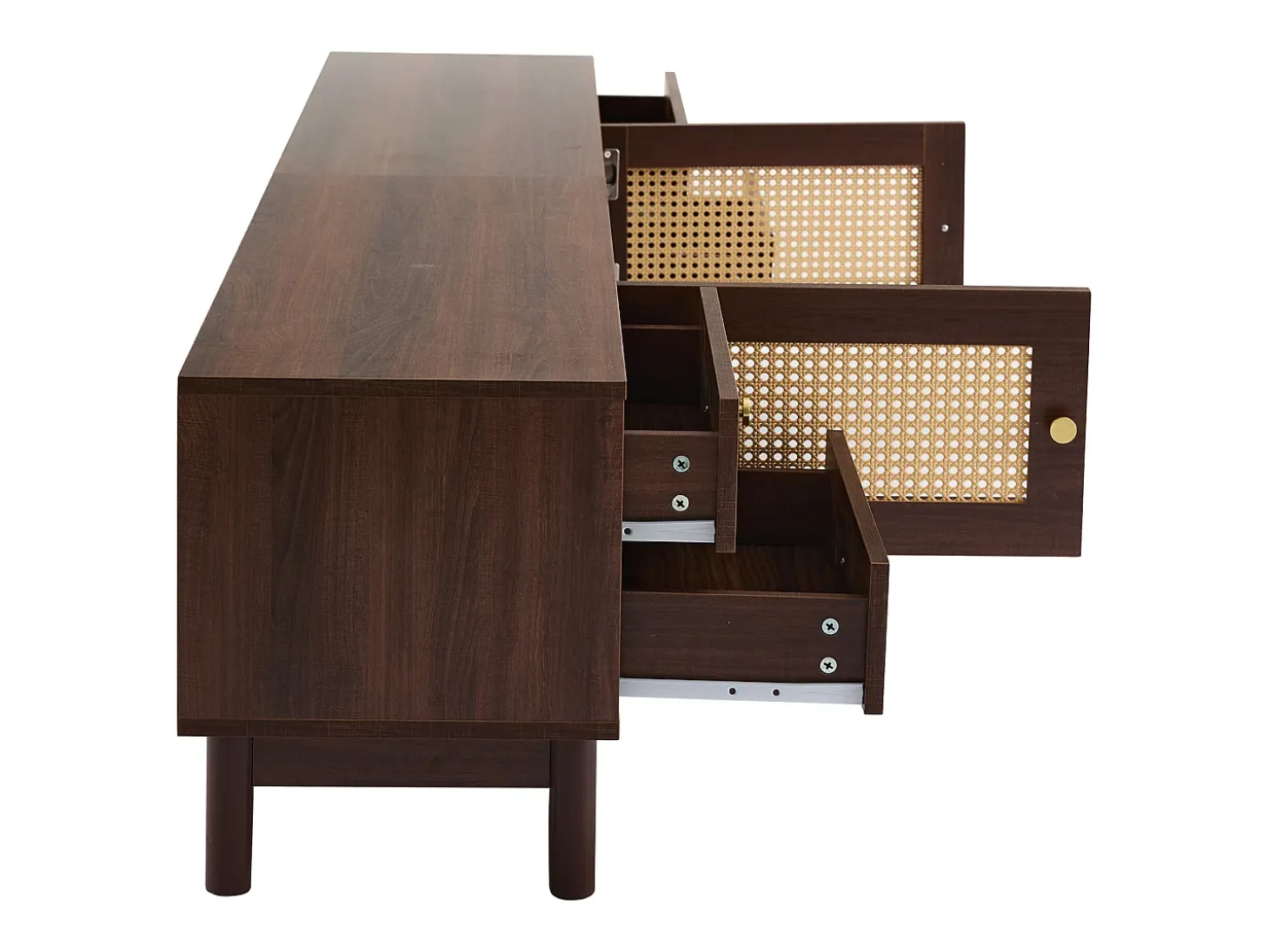 Suporte para TV com 2 portas e 4 gavetas, gestão de cabos, castanho