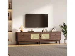 Suporte para TV com 2 portas e 4 gavetas, gestão de cabos, castanho