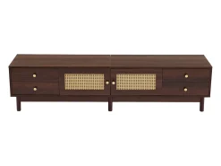Suporte para TV com 2 portas e 4 gavetas, gestão de cabos, castanho