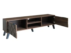 Suporte para TV com 2 portas e 2 compartimentos abertos - Acabamento em madeira escura 160,5 x 35,5 x 45 cm