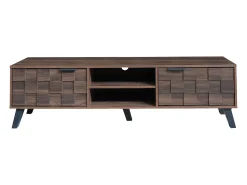 Suporte para TV com 2 portas e 2 compartimentos abertos - Acabamento em madeira escura 160,5 x 35,5 x 45 cm