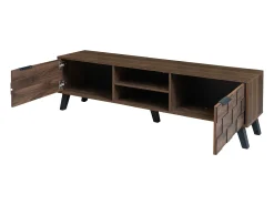 Suporte para TV com 2 portas e 2 compartimentos abertos - Acabamento em madeira escura 160,5 x 35,5 x 45 cm