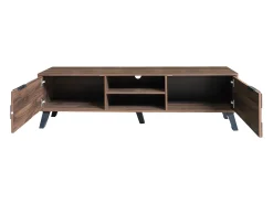 Suporte para TV com 2 portas e 2 compartimentos abertos - Acabamento em madeira escura 160,5 x 35,5 x 45 cm