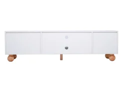 Suporte para TV com 2 portas - Pés redondos em madeira - Branco