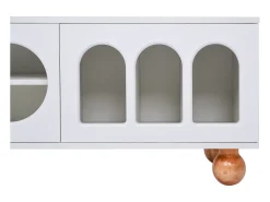 Suporte para TV com 2 portas - Pés redondos em madeira - Branco