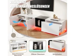 Suporte para TV com 2 portas e 1 gaveta - Design em blocos preto e branco
