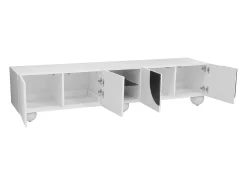 Suporte para TV com 4 portas - Pés redondos - Branco e preto