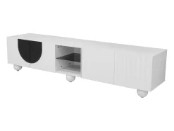 Suporte para TV com 4 portas - Pés redondos - Branco e preto