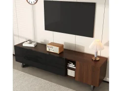 Suporte para TV com 4 portas - Acabamento em preto brilhante - Cor da madeira 180 x 38 x 50 cm