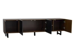Suporte para TV com 4 portas - Acabamento em preto brilhante - Cor da madeira 180 x 38 x 50 cm