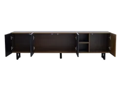 Suporte para TV com 4 portas - Acabamento em preto brilhante - Cor da madeira 180 x 38 x 50 cm