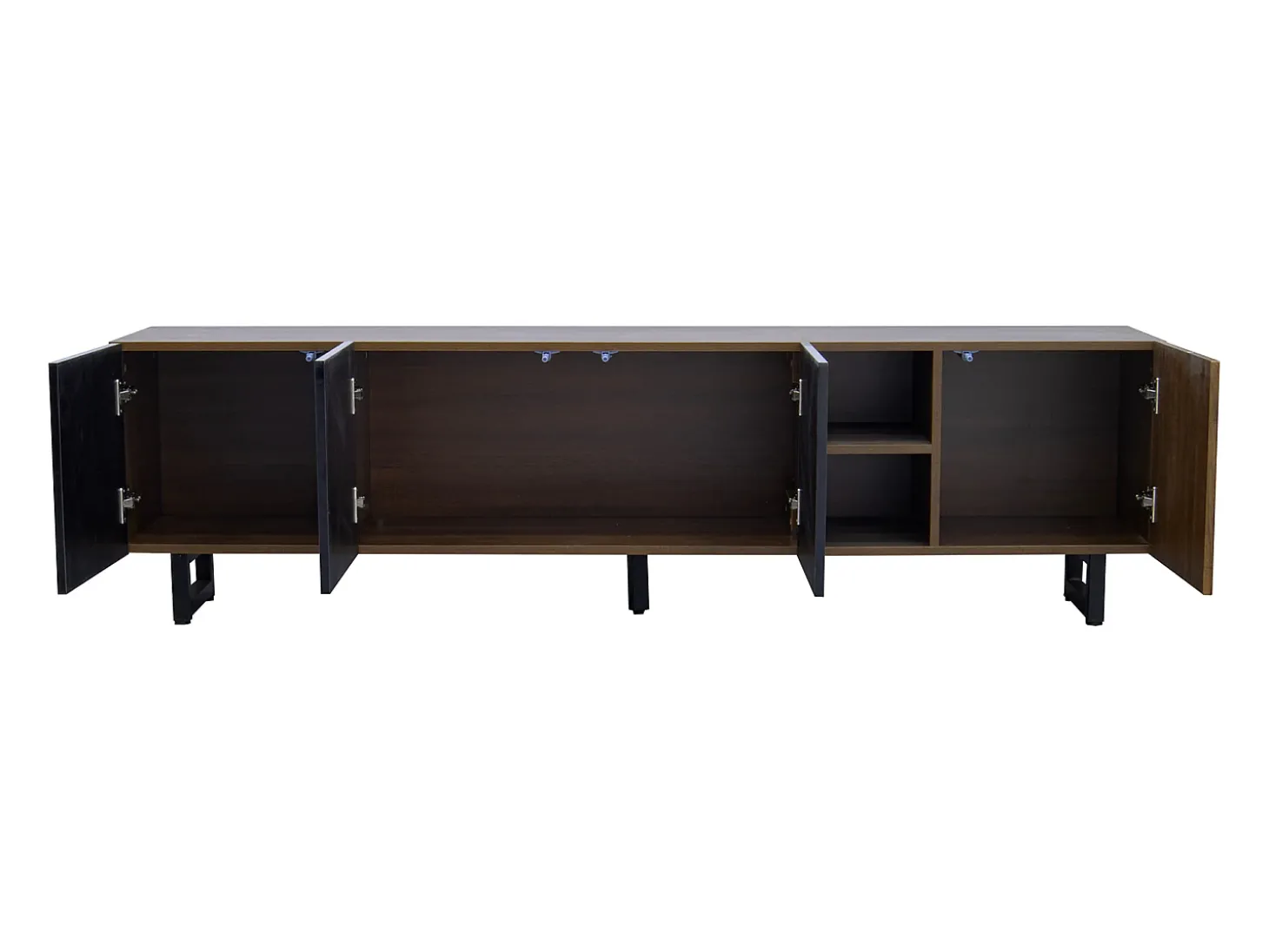 Suporte para TV com 4 portas - Acabamento em preto brilhante - Cor da madeira 180 x 38 x 50 cm