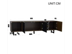 Suporte para TV com 4 portas - Acabamento em preto brilhante - Cor da madeira 180 x 38 x 50 cm