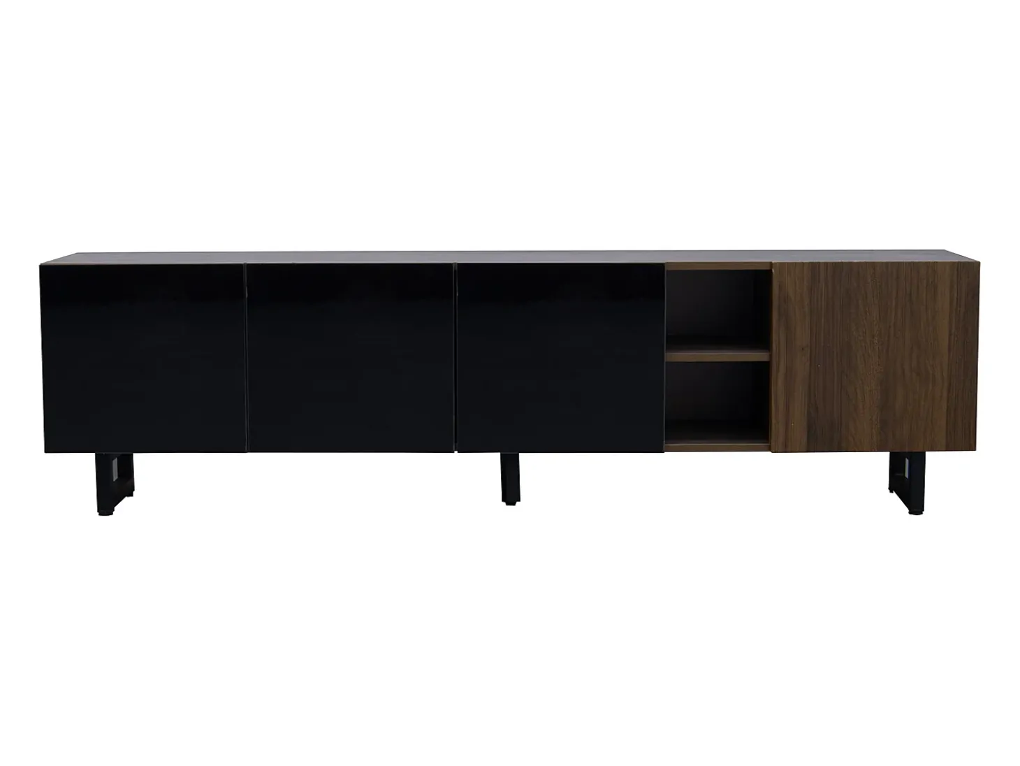 Suporte para TV com 4 portas - Acabamento em preto brilhante - Cor da madeira 180 x 38 x 50 cm