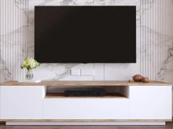 Suporte para TV com 3 portas e 1 nicho - Branco e natural - LOTULA