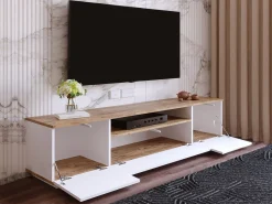 Suporte para TV com 3 portas e 1 nicho - Branco e natural - LOTULA