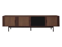 Suporte para TV com 4 portas e iluminação LED - Madeira MDF e vidro - Castanho