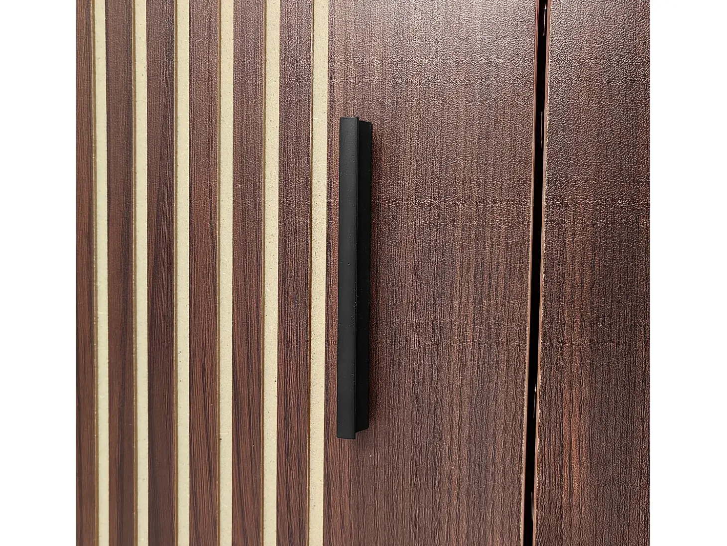 Suporte para TV com 4 portas e iluminação LED - Madeira MDF e vidro - Castanho