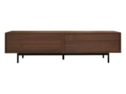 Suporte para TV com 4 portas e iluminação LED - Madeira MDF e vidro - Castanho