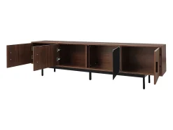 Suporte para TV com 4 portas e iluminação LED - Madeira MDF e vidro - Castanho