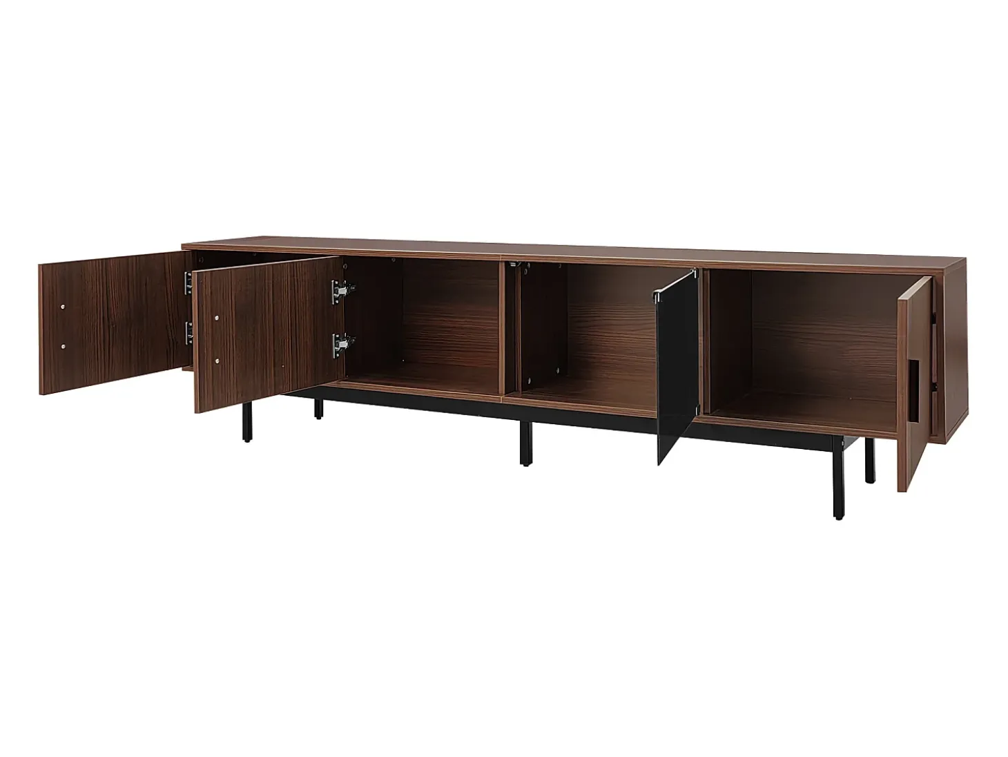 Suporte para TV com 4 portas e iluminação LED - Madeira MDF e vidro - Castanho