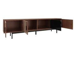 Suporte para TV com 4 portas e iluminação LED - Madeira MDF e vidro - Castanho
