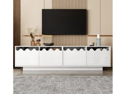 Suporte para TV com 4 portas e design ondulado - Branco 170x40x45 cm