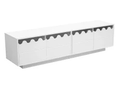 Suporte para TV com 4 portas e design ondulado - Branco 170x40x45 cm