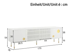 Suporte para TV com 4 portas, porta gradeada, branco