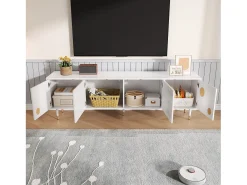 Suporte para TV com 4 portas, porta gradeada, branco