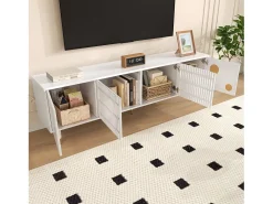 Suporte para TV com 4 portas, porta gradeada, branco