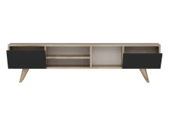 Suporte para TV com 2 portas e 3 prateleiras - Preto e Natural - MOSTIA