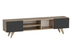 Suporte para TV com 2 portas e 3 prateleiras - Preto e Natural - MOSTIA